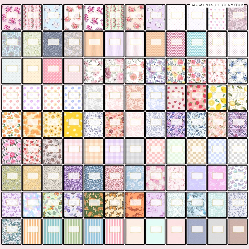 Op de afbeelding: Een digitaal vel met 100 afdrukbare scrapbookpapierontwerpen. De papieren bevatten een verscheidenheid aan patronen, waaronder bloemen, geometrische vormen en stippen. De papieren zijn in verschillende kleuren, waaronder roze, blauw, groen en geel. De papieren zijn perfect voor scrapbooking, kaartmaken en andere papierkunst.