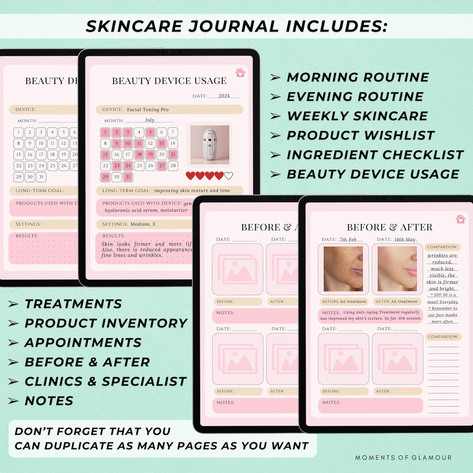 Skincare Digital Journal Skin Care Routine Tracker Digital Skincare Daily Logbook for Her Beauty ...