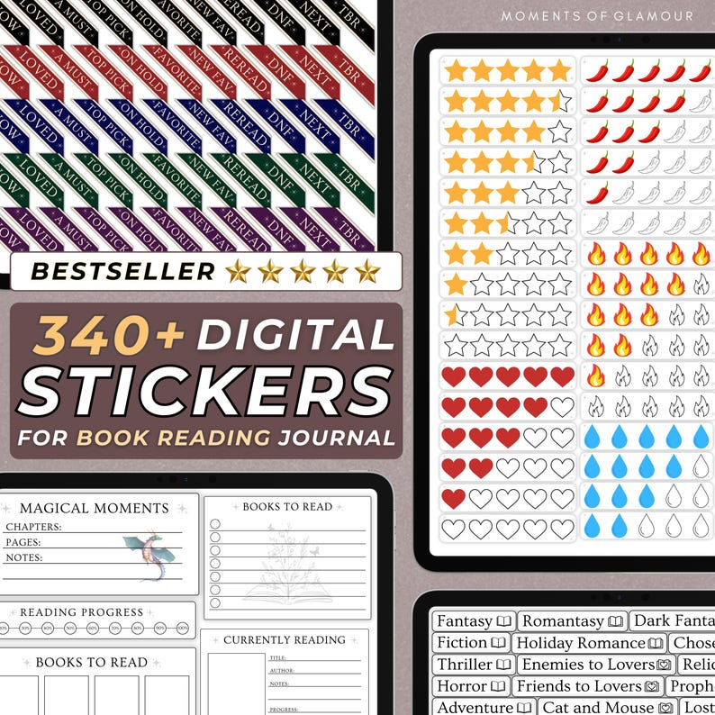 Rating Sticker for Reading Journal Digital Sticker Bundle PNG Reader Sticker for Book Journal Sticker for Book Review Sticker PNG Goodnotes bild 1