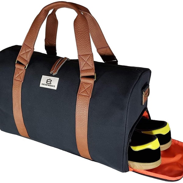Sports Canvas Duffel Bag with Removable Shoulder Strap. Ideal Travel Bag or Gym Bag with Shoe Compartment Black Unisex Large 34 L Capacity