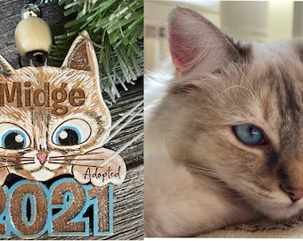 Customized hand painted cat name ornament and adoption year