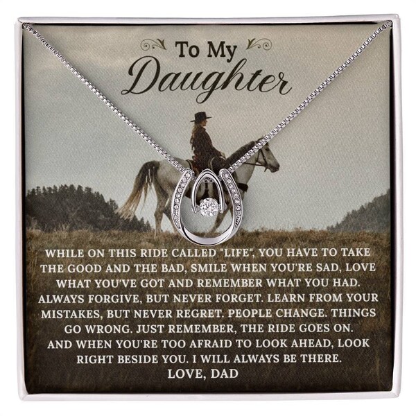 To My Daughter From Dad, Lucky Horseshoe Necklace, Horse Lover Gift For Daughter, Daughter Birthday Gift, Daughter Christmas Gift