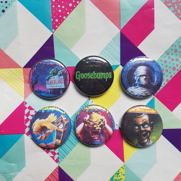 Goosebumps set of 6 one inch pins or magnets, 90s kids horror, nostalgia, RL Stine, beginner horror books, kids television