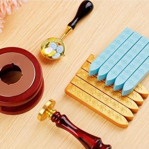 Kit de sello de cera de iniciales de boda personalizado - Sellos de cera de latón personalizados con mango de madera para regalo, kit de sello de cera de boda personalizado