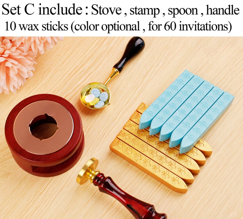 Custom wax seal stamp kit for wedding invitation , Custom wax stamp kit for gift , Wax seal kit , Initial wax seal stamp custom for gift image 9