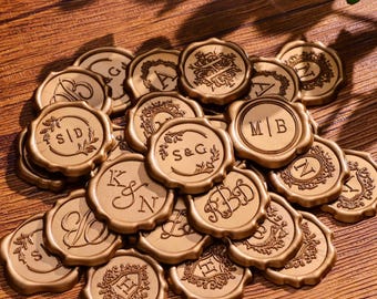 Custom Self-Adhesive Wax Seal Stickers, Personalized Initials Wax Seals Stickers, Peel & Stick Wax Seal, Self-sticking Wax Seal Labels