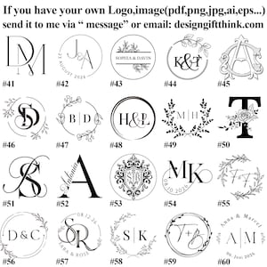 May include: A collection of twenty black and white circular and monogram logo designs numbered 41 through 60. Each design features unique combinations of initials, floral accents, dates, and decorative borders for custom branding and personalization.