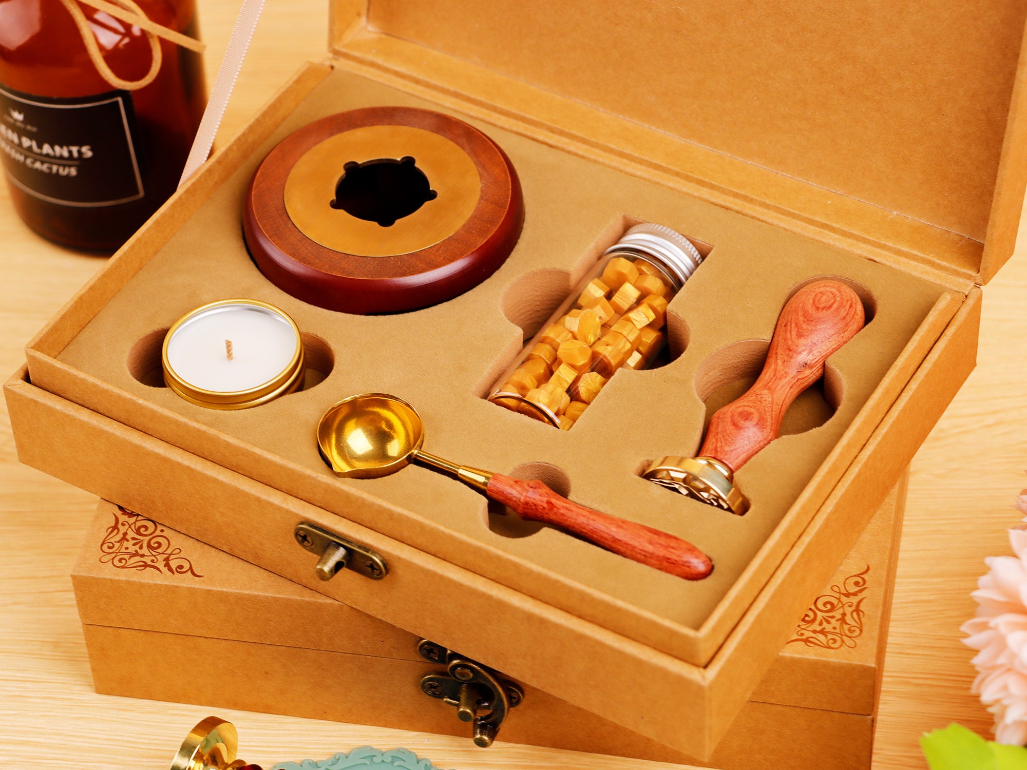 Wild Flower Wax Sealing Kit Set With Stamp, Wax Sticks, Spoon 