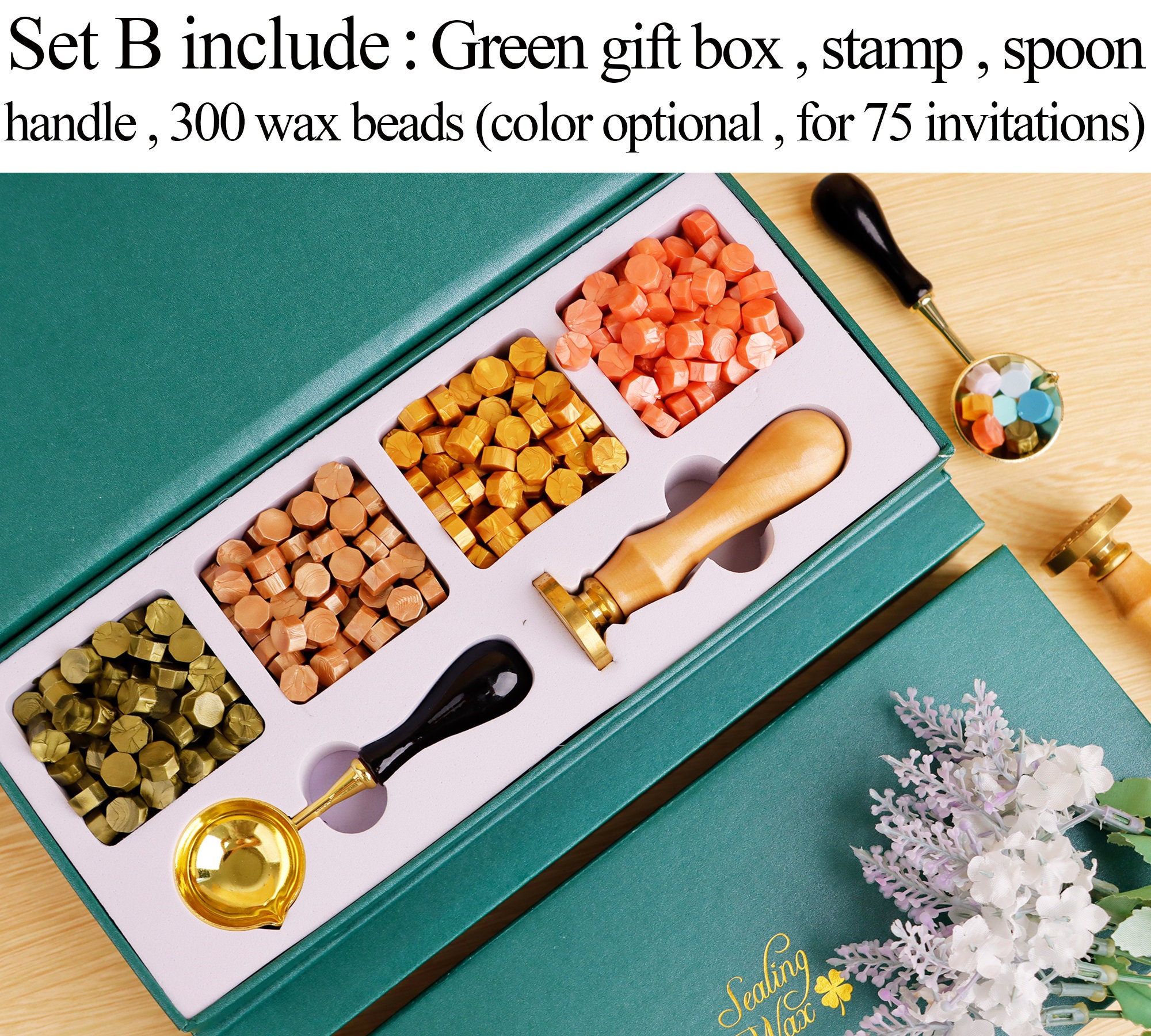 Custom wax seal stamp kit for wedding invitation , Custom wax stamp kit for gift , Wax seal kit , Initial wax seal stamp custom for gift