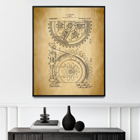 Gear Poster Patent Drawing Digital Download PNG SVG Etsy