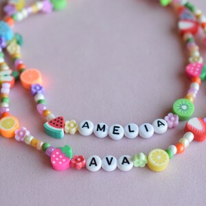 Colorful necklace with fruit beads, custom name necklace for girls, personalized name necklace