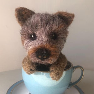 Hand made needle felted Border Terrier puppy in a teacup