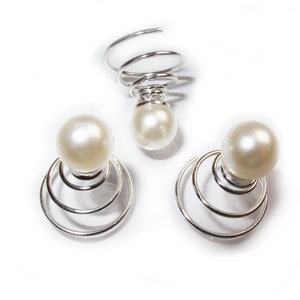 6 Stück Haarspiralen mit Perlen 8mm creme besetzt für Hochzeit image 1