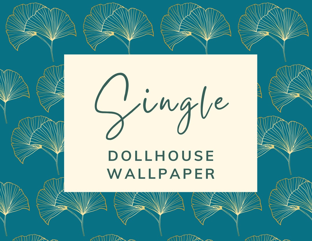 Dollhouse Turquoise & Gold Gingko Leaf Wallpaper 1:12 Download Printable - Single | Digital ...