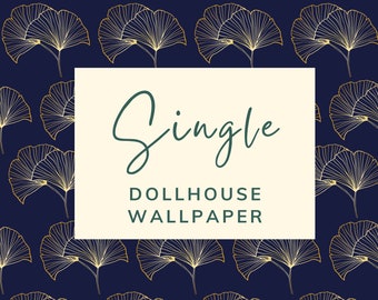 Dollhouse Deep Blue & Gold Gingko Leaf Wallpaper 1:12 Download Printable - Single | Digital Modern Dollhouse Wallpaper Printables