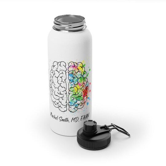 Disover Personalized Right and Left Brain Stainless Steel Water Bottle with Sports Lid