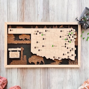 Oklahoma State Park Map – Engraved Wooden Travel Tracker, Adventure Gift