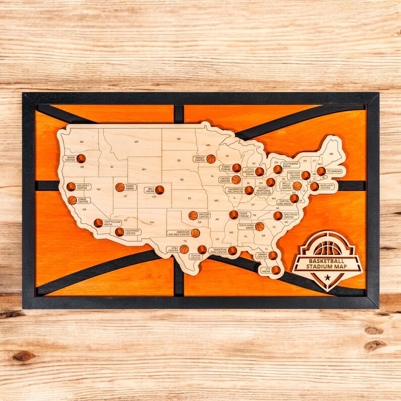 Personalized NBA Arena Tracker Map – Laser Cut Wooden Basketball ...