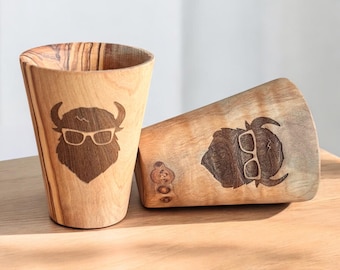 The Curious Bison Shot Glass Olive Wood Rustic Bar Gift