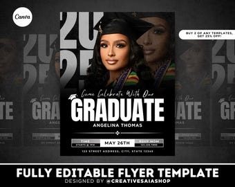 Black Minimalist Graduation Invitation Flyer | Grad Celebration Announcement (Digital Download)