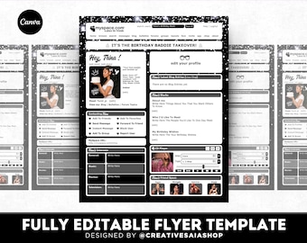 Folleto de cumpleaños de MySpace sobre el Año Nuevo 2000 / Invitación personalizable para redes sociales (Plantilla de Canva)