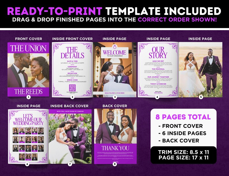 Modern Wedding Program Magazine | DIY 8-page Booklet (digital Download ...