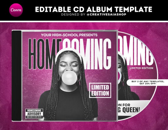 Purple Homecoming CD Album | 8 Page Booklet Insert, Disc Label | Printable Template (Digital Download)