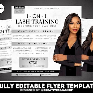 Folleto de curso de formación de pestañas / Plantilla de Canva (Descarga digital)