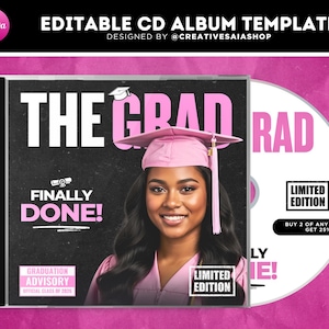 Pink Graduation CD Album | 8 Page Booklet Insert, Disc Label | Printable Template (Digital Download)