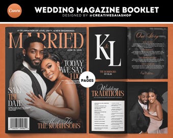 Customizable Wedding Magazine Program | 8 Page Booklet (Canva Template)