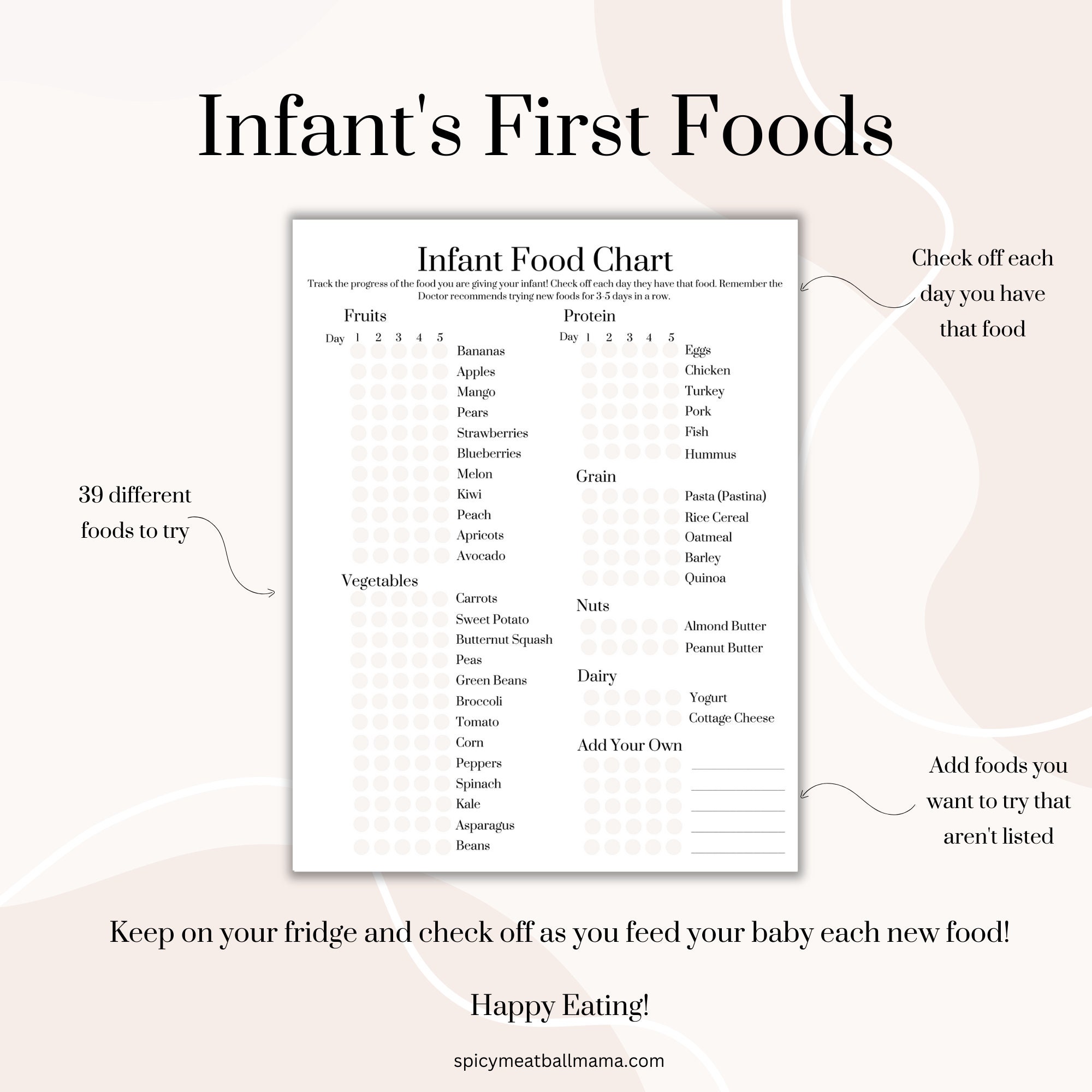 Infant Food Chart Baby s First Foods Infant First Foods Instant PDF Downloadable Etsy