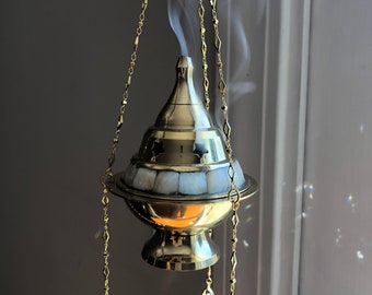 Moroccan Brass Incense Burner Crystal Sun Catcher with Mother of Pearl inlay