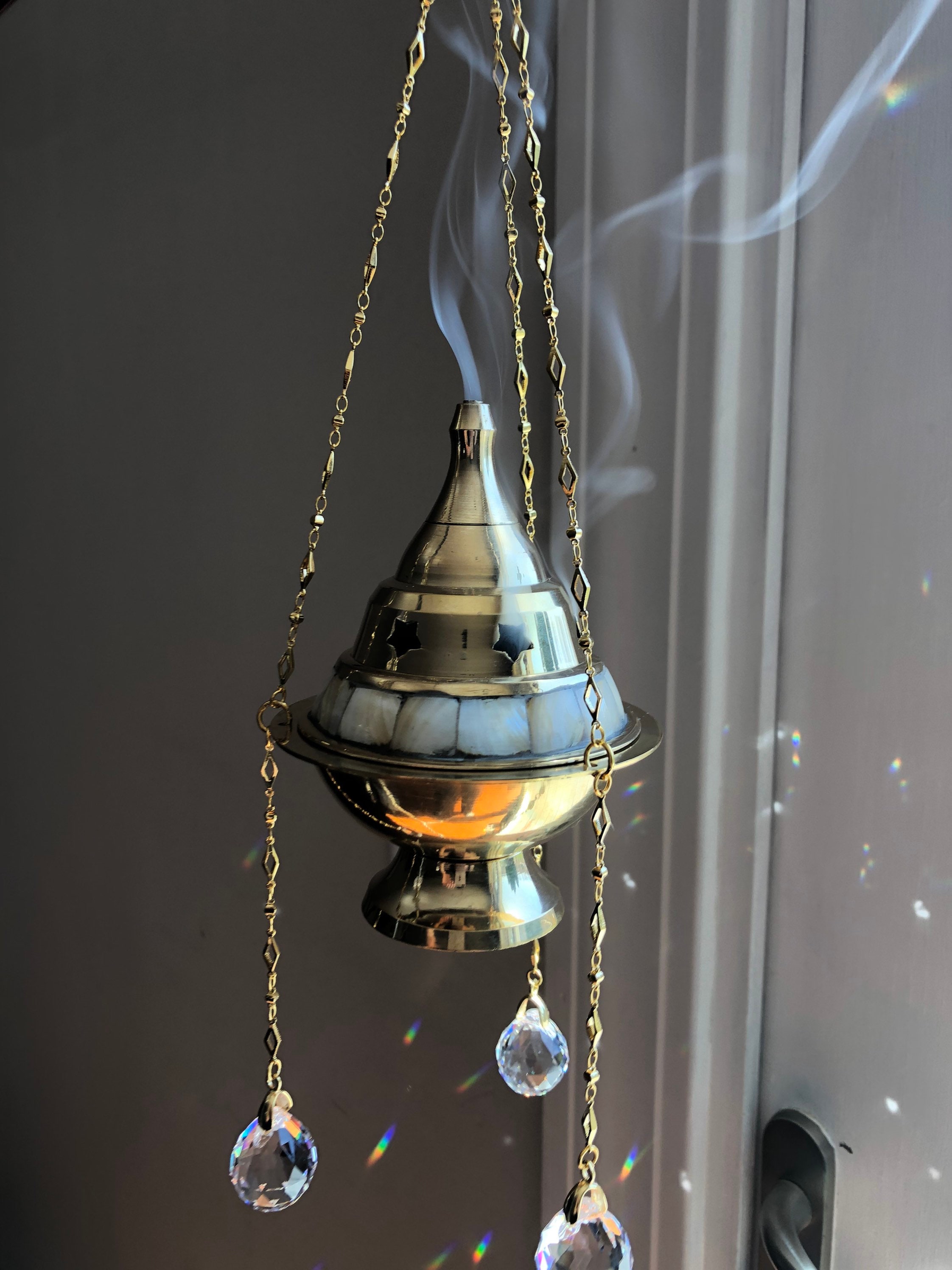 Moroccan Brass Incense Burner Crystal Sun Catcher With Mother of