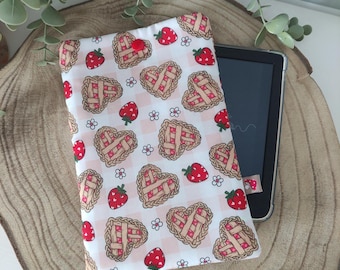 Strawberry Pie Book Sleeve | Cute Heart & Berry Padded Pouch | Spring and Summer Cover