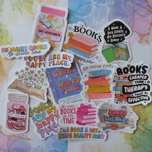 Boeken zijn mijn geluksplek Boeken zijn mijn therapie Zoveel boeken, zo weinig tijd Boekachtige vinylstickers Holografische plakstrips Schrijfwaren
