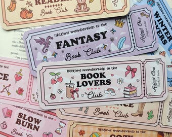Book Club Ticket Bookmark – Cowboy Romance, Romance, Romantasy & Cozy Girl Editions | Book Lover Bookmark | Cute Bookish Gift