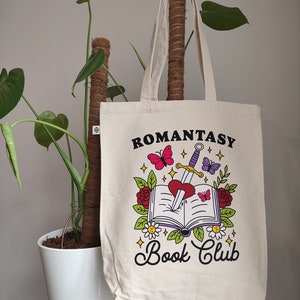 Romantasy bokklubb tygväska | Fantasy romantik bokälskarväska | Söt boklig present till läsare