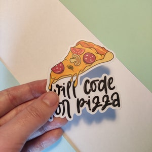 Entwickler wird Code für Pizza-Vinyl-Aufkleber, Nerd-Geek-Programmierer, Laptop-Aufkleber, Vinyl-Code, Sticky Society