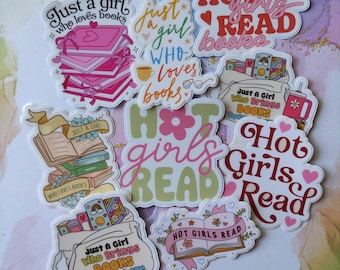Hot Girls Read Just a Girl who Loves to Read Bookish Booklover Bookworm Vinyl Stickers Holographic Sticky Society Stationery