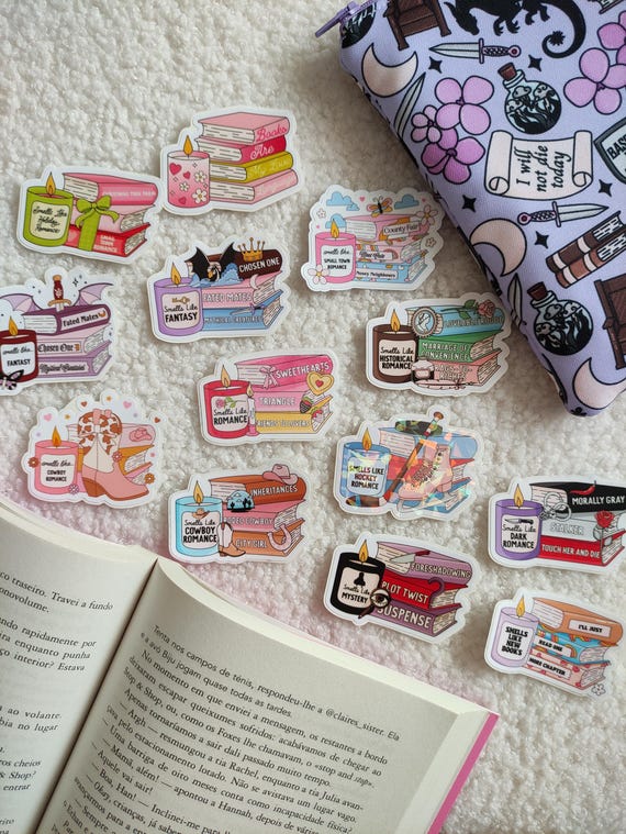 Book Trope Candle Stickers | Reader Aesthetic | Book Lover Gift | Fantasy, Romance & Mystery Bookish Stickers | Cute Reading Accessories