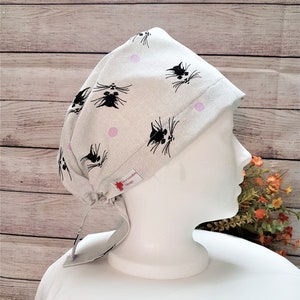 Surgical cap with cotton ties for short, medium or long length hair, Adjustable scrub hat Sports headwear Unisex cats