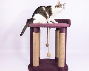 CAT THRONE, Árbol para gatos moderno multifuncional XXL hecho a mano, poste rascador de yute