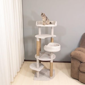 PIXIE, 140 cm, Ręcznie wykonany drapak dla kota dla seniorów, nowoczesna wieża z łóżkiem XXL, tapicerka odporna na koty