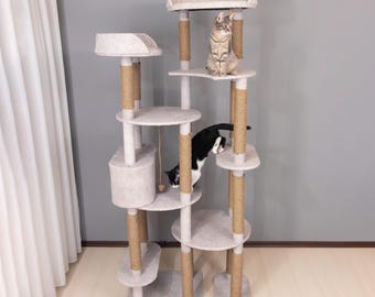 GEMINI, 200 cm, Handgemaakte krabpaal, Moderne toren met XXL-bedden, Katbestendige bekleding