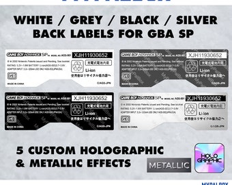 Holographic / Metallic Back Label for Gameboy Advance SP | Replacement Custom hd sticker for GBA SP shell | Premium Quality