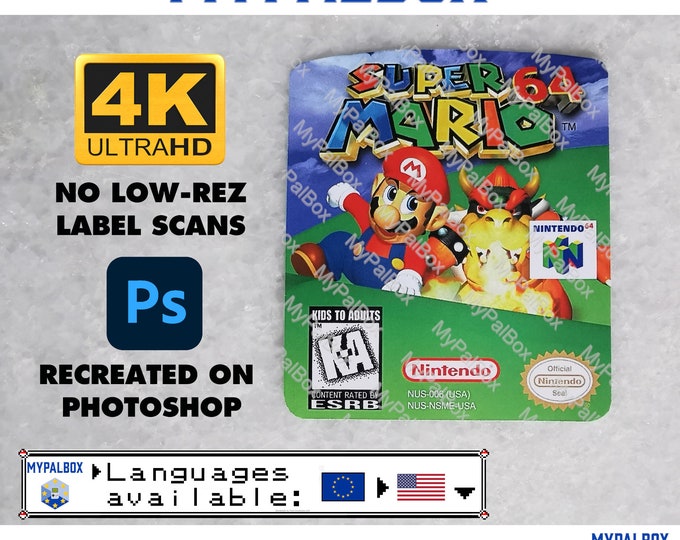 N64 Label for Super Mario 64 PAL/USA Highest Fidelity Available Custom Reproduction Mario 64