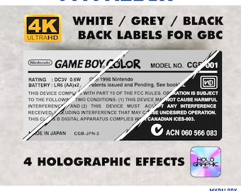 Holographic Back Label for Gameboy Color | Highest fidelity available | Replacement Mod Custom HD sticker for GBC shell | Premium Quality