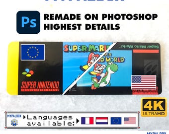 SNES-Ersatzetikett für Super Mario World (FAH/Pal/USA) | Mario Super Nintendo Spielkassetten-Aufkleber | Premium Qualität