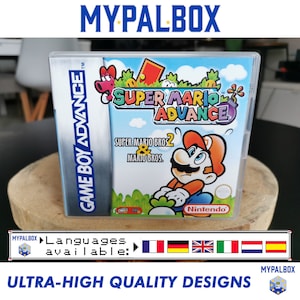 May include: A Game Boy Advance game cartridge for Super Mario Advance, featuring a red and blue box with a picture of Mario and Luigi on the front. The game is titled "Super Mario Advance" and "Super Mario Bros 2 & Mario Bros."
