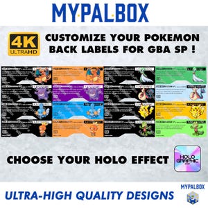 Op de afbeelding: Een set van 10 kleurrijke Pokémon-achterkantlabels voor de Game Boy Advance SP. De labels bevatten verschillende Pokémon-personages, waaronder Charizard, Blastoise, Venusaur en meer. De labels zijn ontworpen om te worden afgedrukt op hoogwaardig papier en zijn perfect om je Game Boy Advance SP te personaliseren.